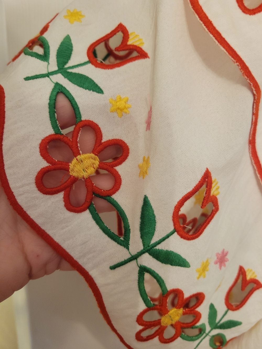 Oddi White Embroidered Flutter-Sleeve Blouse with Tie Neck - Picture 5 of 7